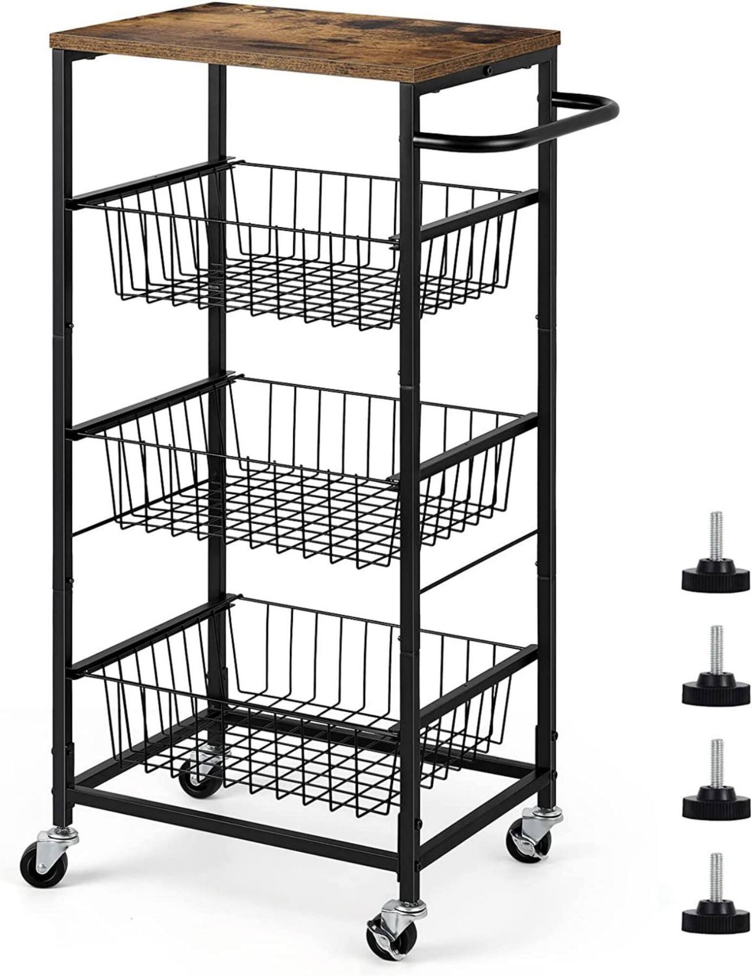 Black 4-Tier Metal Rolling Kitchen Cart